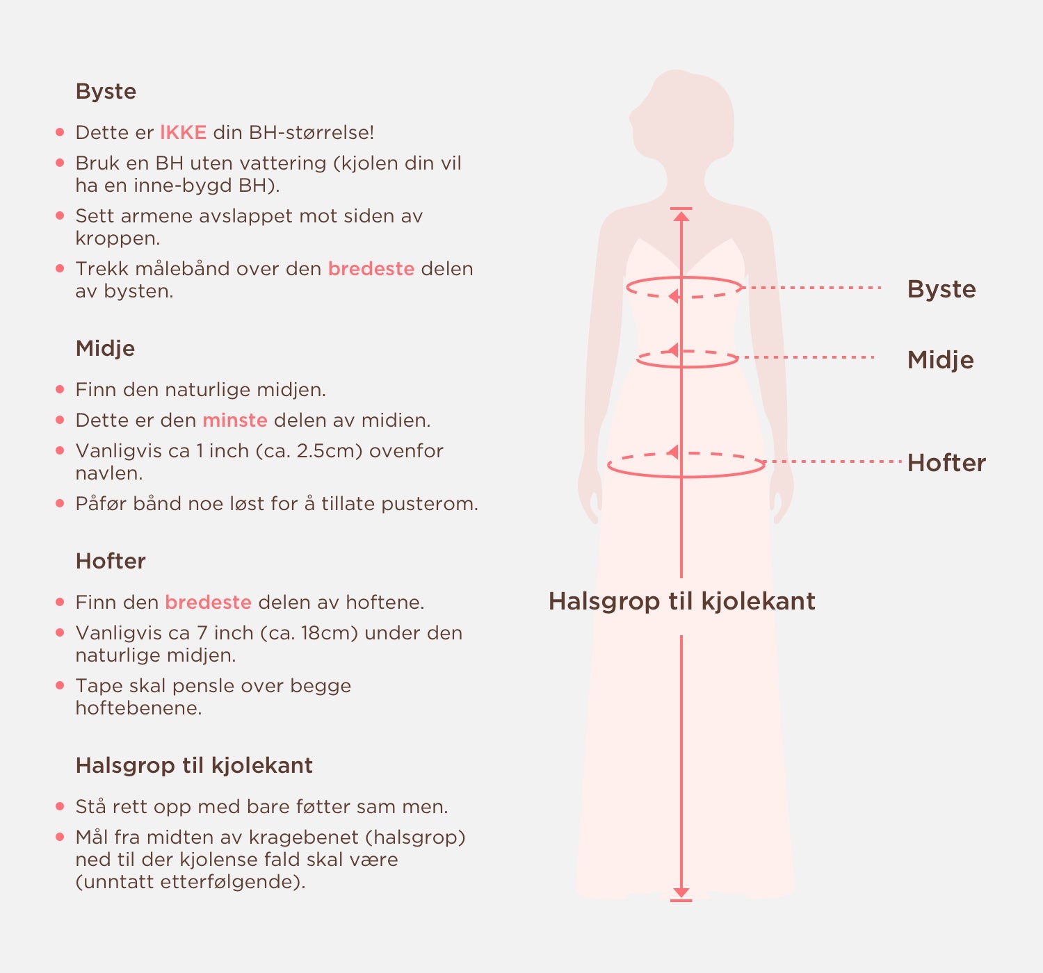 Størrelsesguide for kjoler