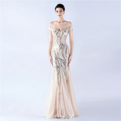Off The Shoulder Tyll Paljett Havfrue Maxikjoler