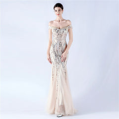 Off The Shoulder Tyll Paljett Havfrue Maxikjoler