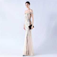 Off The Shoulder Tyll Paljett Havfrue Maxikjoler