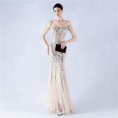Off The Shoulder Tyll Paljett Havfrue Maxikjoler
