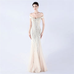 Off The Shoulder Tyll Paljett Havfrue Maxikjoler