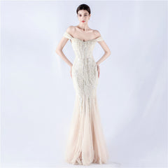 Off The Shoulder Tyll Paljett Havfrue Maxikjoler
