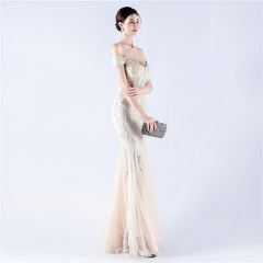 Off The Shoulder Tyll Paljett Havfrue Maxikjoler