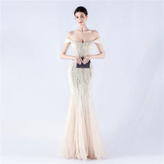 Off The Shoulder Tyll Paljett Havfrue Maxikjoler