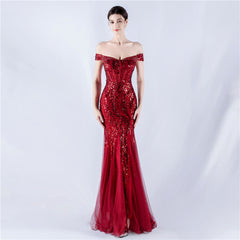 Off The Shoulder Tyll Paljett Havfrue Maxikjoler