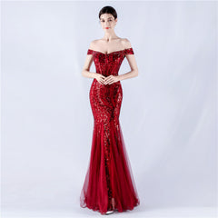 Off The Shoulder Tyll Paljett Havfrue Maxikjoler