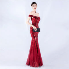 Off The Shoulder Tyll Paljett Havfrue Maxikjoler