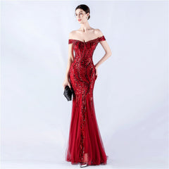 Off The Shoulder Tyll Paljett Havfrue Maxikjoler