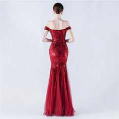 Off The Shoulder Tyll Paljett Havfrue Maxikjoler