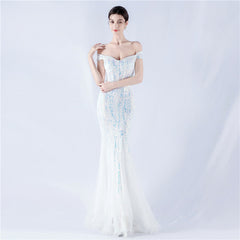 Off The Shoulder Tyll Paljett Havfrue Maxikjoler