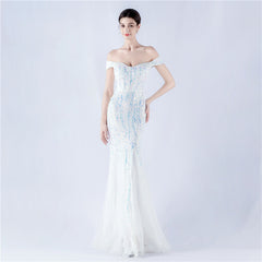 Off The Shoulder Tyll Paljett Havfrue Maxikjoler