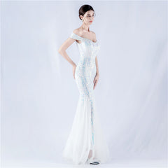 Off The Shoulder Tyll Paljett Havfrue Maxikjoler