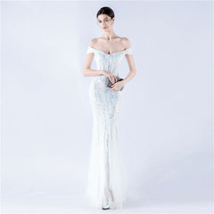 Off The Shoulder Tyll Paljett Havfrue Maxikjoler