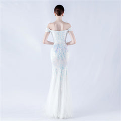 Off The Shoulder Tyll Paljett Havfrue Maxikjoler