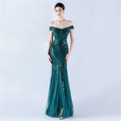 Off The Shoulder Tyll Paljett Havfrue Maxikjoler