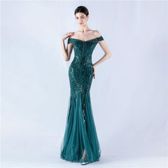 Off The Shoulder Tyll Paljett Havfrue Maxikjoler
