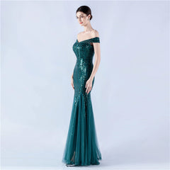 Off The Shoulder Tyll Paljett Havfrue Maxikjoler