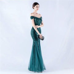 Off The Shoulder Tyll Paljett Havfrue Maxikjoler