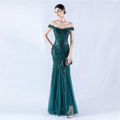 Off The Shoulder Tyll Paljett Havfrue Maxikjoler