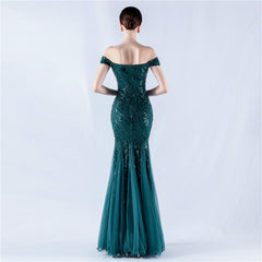 Off The Shoulder Tyll Paljett Havfrue Maxikjoler