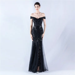 Off The Shoulder Tyll Paljett Havfrue Maxikjoler