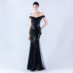 Off The Shoulder Tyll Paljett Havfrue Maxikjoler