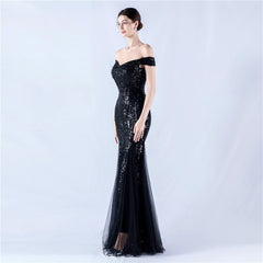 Off The Shoulder Tyll Paljett Havfrue Maxikjoler