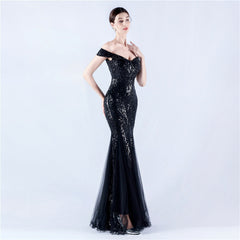 Off The Shoulder Tyll Paljett Havfrue Maxikjoler