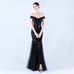 Off The Shoulder Tyll Paljett Havfrue Maxikjoler